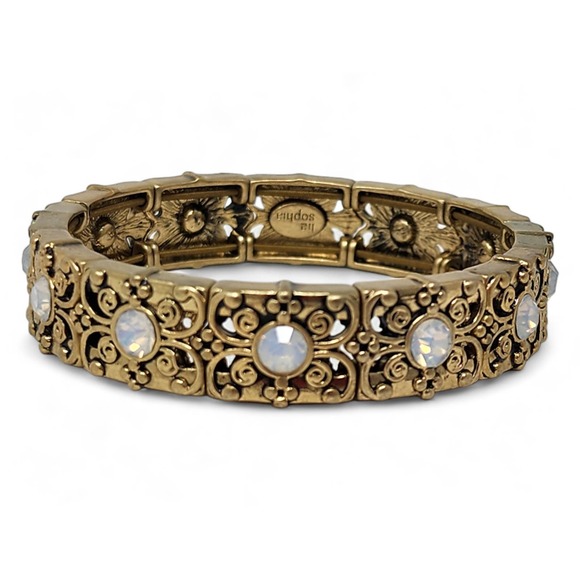 Lia Sophia Antiqued Matte Gold Stretch Bracelet "Nightshade" Cut Crystals - Picture 1 of 8